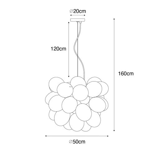 Lampe à Suspension Art Déco Noire Avec Verre Opale 8 Lumières Ronde - Uvas