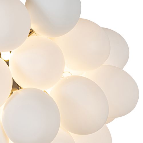 Lampe à Suspension Art Déco Noire Avec Verre Opale 8 Lumières Ronde - Uvas