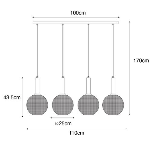 Lampe à Suspension Design Noire Avec Verre Fumé 4 Lumières - Chico