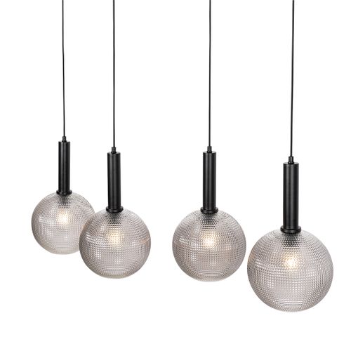 Lampe à Suspension Design Noire Avec Verre Fumé 4 Lumières - Chico