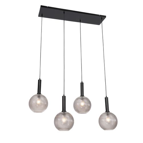 Lampe à Suspension Design Noire Avec Verre Fumé 4 Lumières - Chico