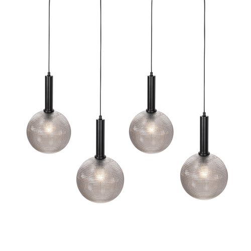 Lampe à Suspension Design Noire Avec Verre Fumé 4 Lumières - Chico