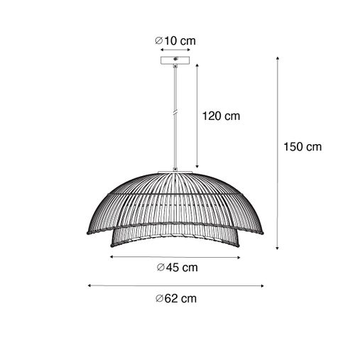 Lampe à Suspension Orientale Noire Avec Bambou Naturel 62 Cm - Pua