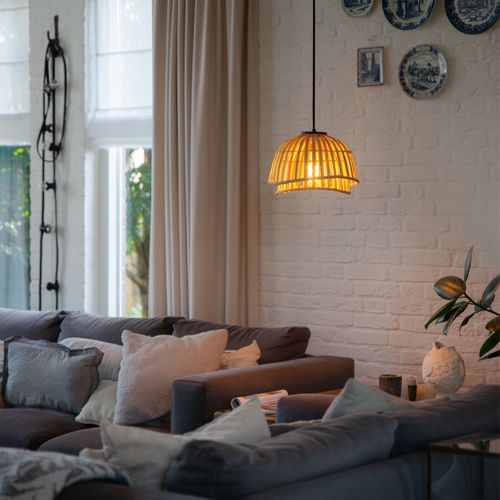 Lampe à Suspension Orientale Noire Avec Bambou Naturel 30 Cm - Pua