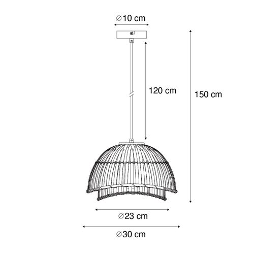 Lampe à Suspension Orientale Noire Avec Bambou Naturel 30 Cm - Pua