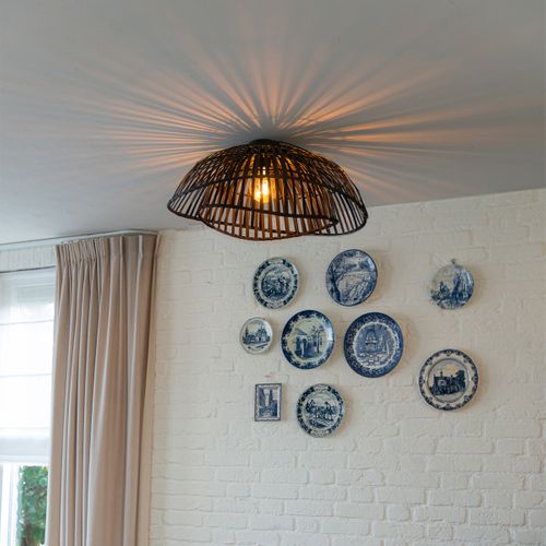 Plafonnier Oriental Bambou Noir 62 Cm - Pua