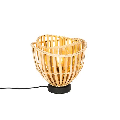 Lampe De Table Orientale Noire Avec Bambou Naturel - Pua
