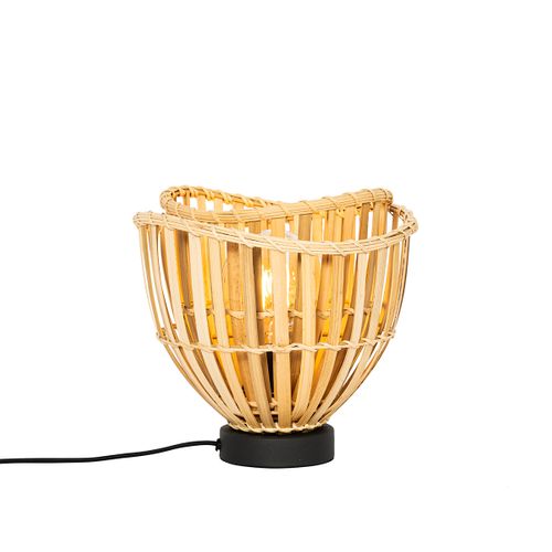 Lampe De Table Orientale Noire Avec Bambou Naturel - Pua