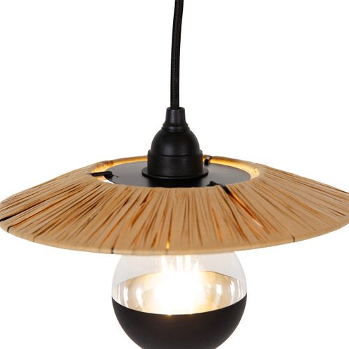 Lampe Suspendue Rurale Noire Avec Corde 3 Lumières - Leia