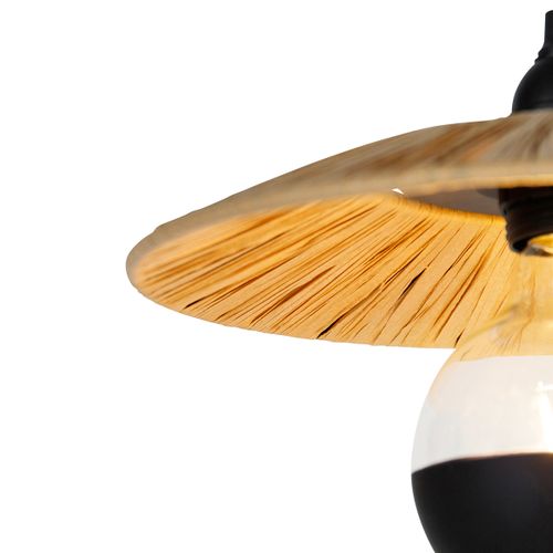 Lampe Suspendue Rurale Noire Avec Corde 3 Lumières - Leia