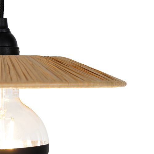 Lampe Suspendue Rurale Noire Avec Corde 3 Lumières - Leia