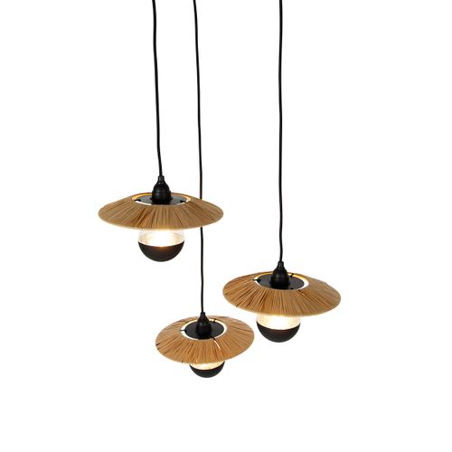 Lampe Suspendue Rurale Noire Avec Corde 3 Lumières - Leia