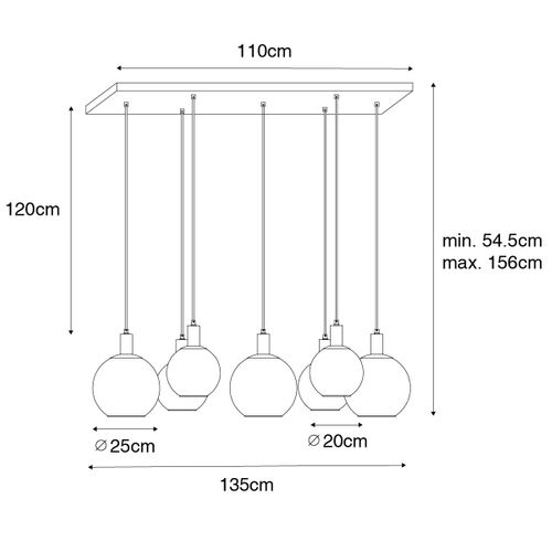 Suspension Design Noire Avec Verre Doré 7 Lumières - Bert