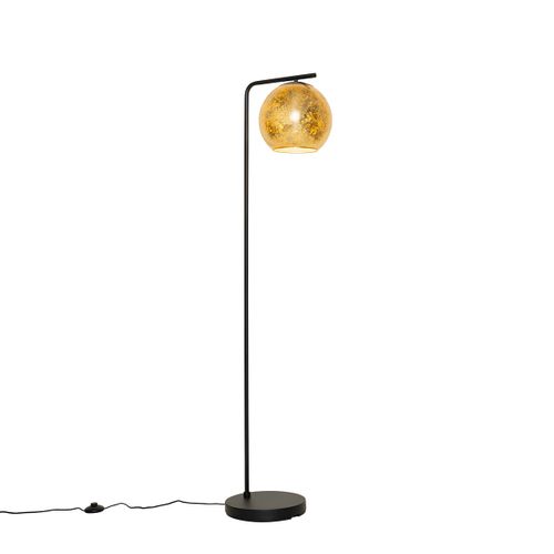 Lampadaire Design Noir Avec Verre Doré - Bert