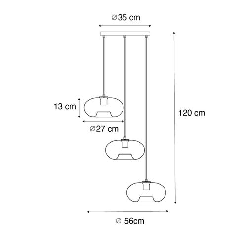 Lampe à Suspension Art Déco Dorée Avec Verre Ronde 3 Lumières - Ayesha