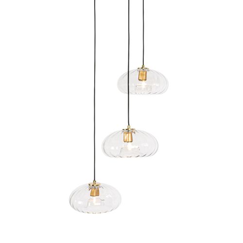 Lampe à Suspension Art Déco Dorée Avec Verre Ronde 3 Lumières - Ayesha