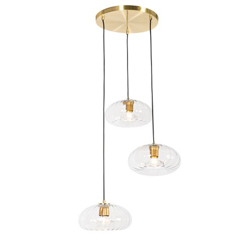 Lampe à Suspension Art Déco Dorée Avec Verre Ronde 3 Lumières - Ayesha