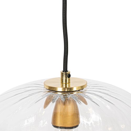 Lampe à Suspension Art Déco Dorée Avec Verre Ronde 3 Lumières - Ayesha