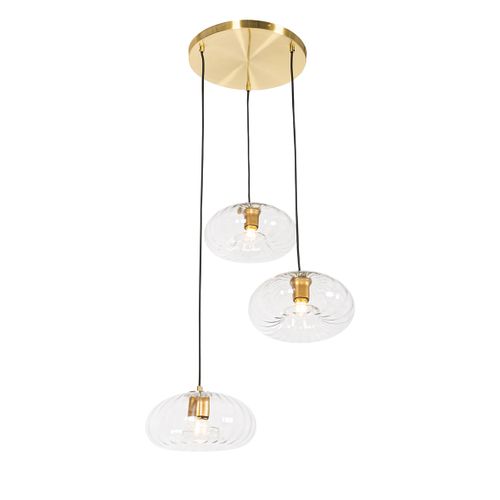 Lampe à Suspension Art Déco Dorée Avec Verre Ronde 3 Lumières - Ayesha