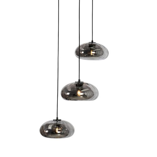Lampe à Suspension Art Déco Noire Avec Verre Fumé Ronde 3 Lumières - Ayesha