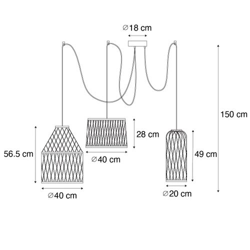Lampe Suspendue D'extérieur Rurale En Rotin Noir 3 Lumières - Calamus
