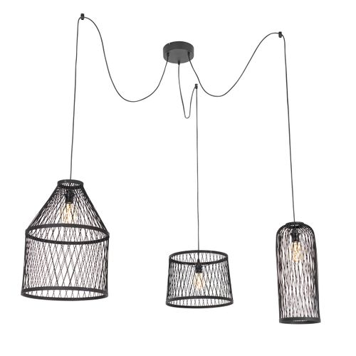 Lampe Suspendue D'extérieur Rurale En Rotin Noir 3 Lumières - Calamus