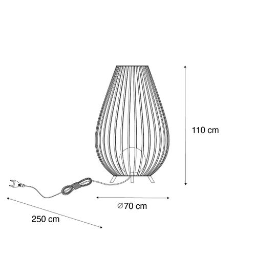 Lampadaire Design Noir Avec Opale 110 Cm Ip44 - Angela