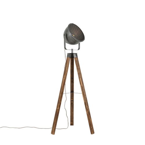 Lampadaire Industriel Trépied Acier Et Bois Inclinable - Emado