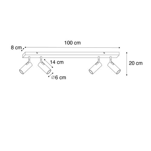 Spot De Plafond Moderne Noir 4 Lumières Orientable - Renna