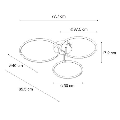 Plafonnier Design Acier Avec LED Intégrée, Variateur 3 Niveaux, 3 Lumières - Joaniqa