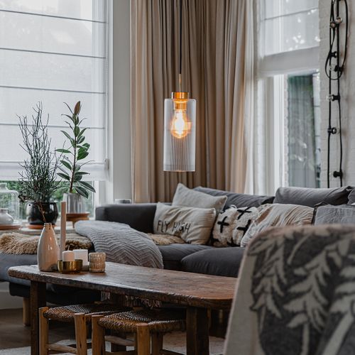 Lampe à Suspension Art Déco Dorée Avec Verre - Laura