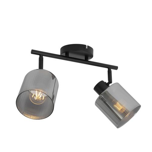 Spot De Plafond Noir Avec Verre Fumé 2 Lumières Orientables - Laura
