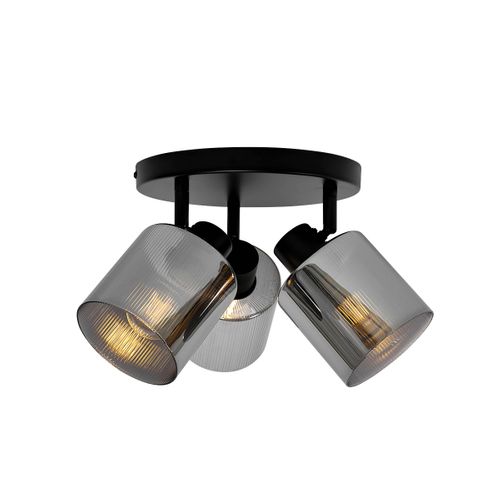 Spot De Plafond Noir Avec Verre Fumé Rond 3 Lumières Orientable - Laura