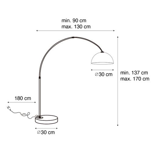 Lampe D'arche Intelligente En Laiton Avec Abat-jour Blanc Incl. Wifi A60 - Arc Basic