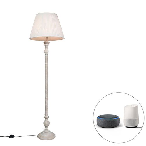 Lampadaire Intelligent Gris Avec Abat-jour Plissé Blanc Avec Wifi A60 - Classico