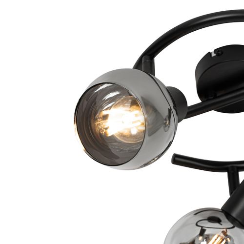 Plafonnier Art Déco Noir Avec Verre Fumé Rond 3 Lumières - Vidro