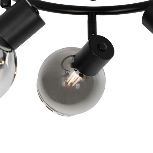 Plafonnier Art Déco Noir Avec Verre Fumé Rond 3 Lumières - Vidro