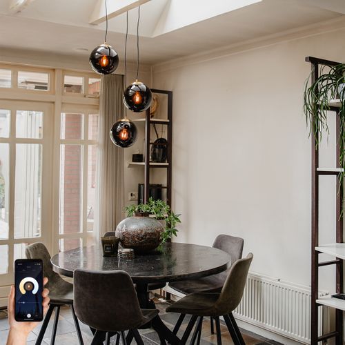 Lampe Suspendue Intelligente En Laiton Avec Verre Noir Avec 3 Wifi St64 - Pallon