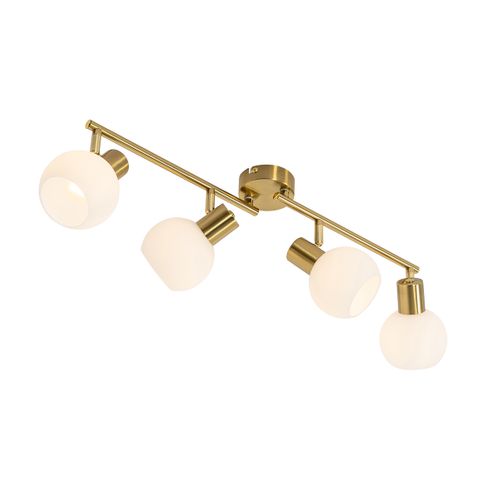 Plafonnier Spot Doré Avec Verre Opale 4 Lumières Orientables - Anouk