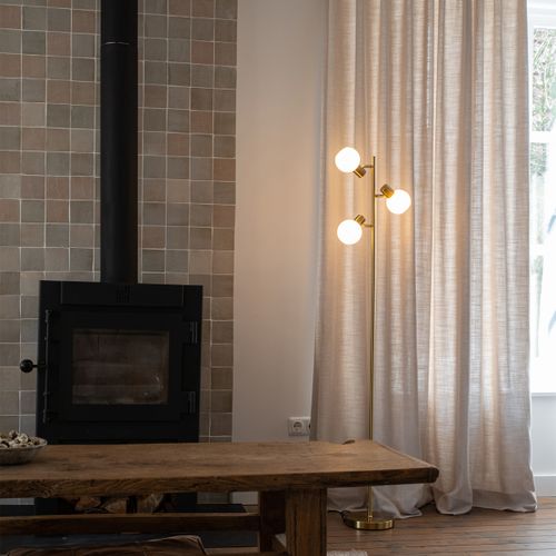 Lampadaire Doré Verre Opale 3 Lumières Orientable - Anouk