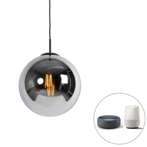 Lampe à Suspension Intelligente Noire Avec Verre Fumé 30 Cm Avec Wifi St64 - Pallon
