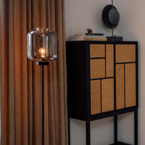 Lampadaire Intelligent Noir Avec Verre Fumé Avec Wifi St64 - Qara