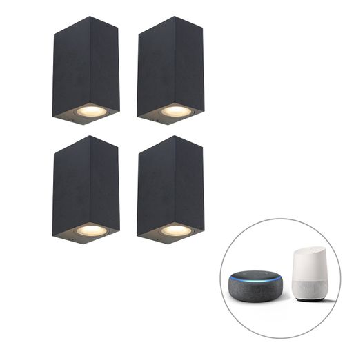 Lot De 4 Appliques Murales Intelligentes Noires Ip44 Avec 8 Wifi Gu10 - Baleno
