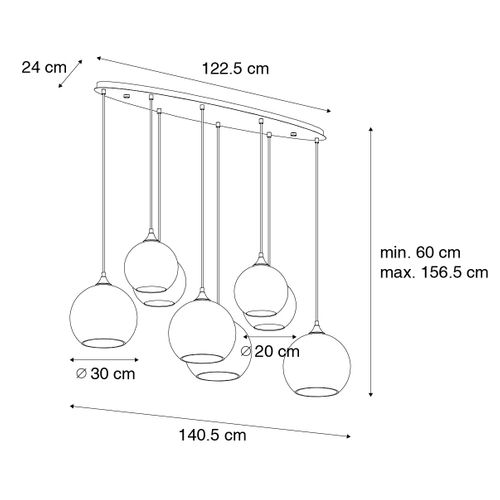 Lampe à Suspension Art Déco Bronze Foncé Avec Verre Ambré Ovale 8 Lumières - Sandra
