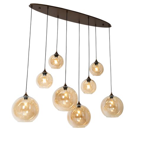 Lampe à Suspension Art Déco Bronze Foncé Avec Verre Ambré Ovale 8 Lumières - Sandra
