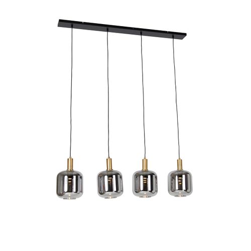 Lampe à Suspension Noire Avec Verre Doré Et Fumé Avec 4 Pucc - Zuzanna