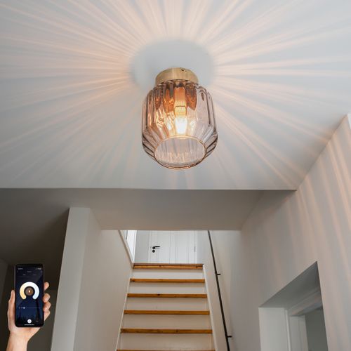 Plafonnier Intelligent En Laiton Avec Verre Fumé Avec Wifi A60 - Stiklo
