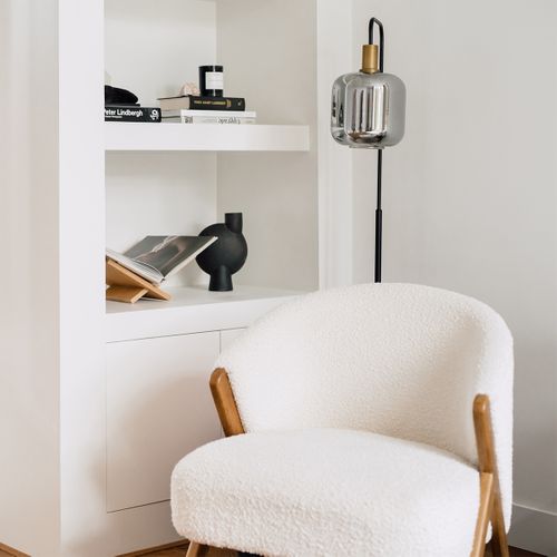 Lampadaire Intelligent Noir Avec Verre Doré Et Fumé Avec Wifi A60 - Zuzanna