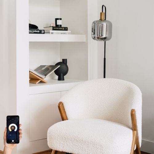 Lampadaire Intelligent Noir Avec Verre Doré Et Fumé Avec Wifi A60 - Zuzanna