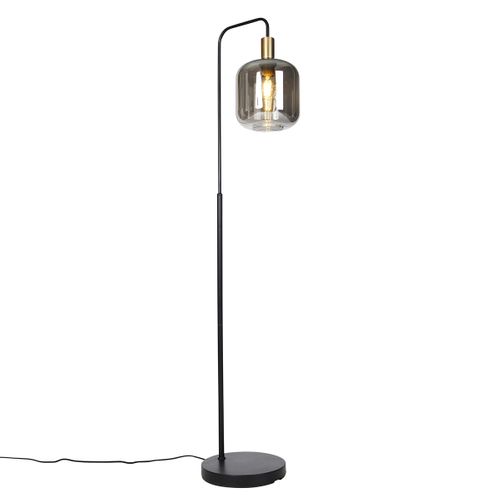 Lampadaire Intelligent Noir Avec Verre Doré Et Fumé Avec Wifi A60 - Zuzanna